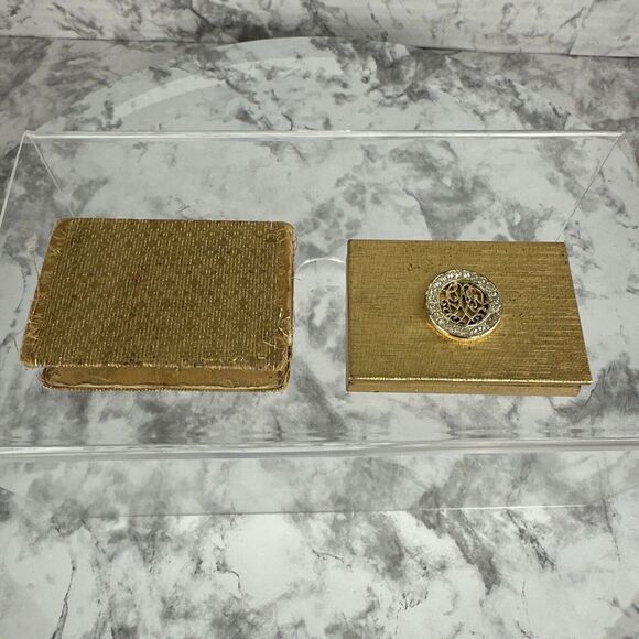 Vintage Helena Rubinstein Gold Tone Mirrored Compact Rhinestone Embellished - Picture 1 of 11